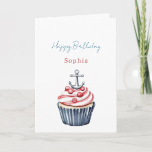 Red Cream White Floral Birthday Card