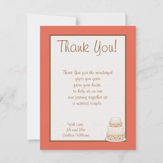 Red/Creme Wedding Cake Flat Thank You Card (Front)