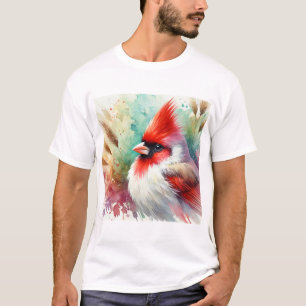 Red crested cardinal 060824AREF107 - Watercolor T-Shirt