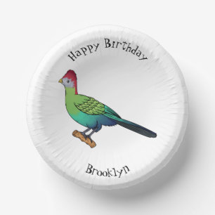 Red-crested turaco bird cartoon illustration paper plate