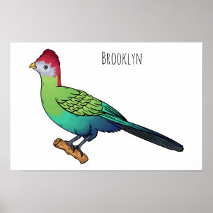 Red-crested turaco bird cartoon illustration poster