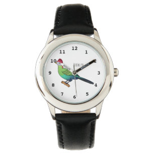 Red-crested turaco bird cartoon illustration watch