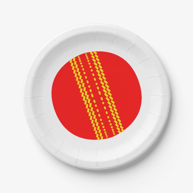 Red Cricket Ball Paper Plate (Front)