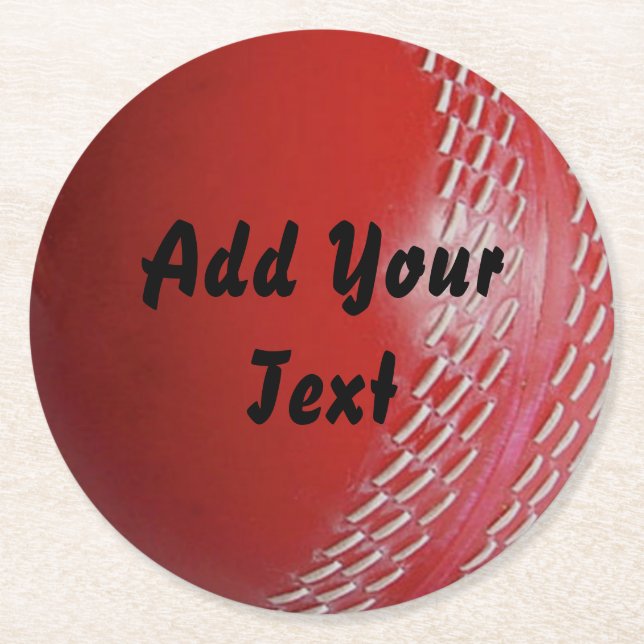 Red Cricket Ball Sports Customise Round Paper Coaster (Front)