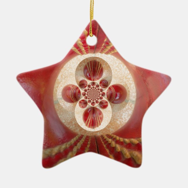 Red Cricket Balls Abstract Art Print Design Ceramic Tree Decoration (Front)