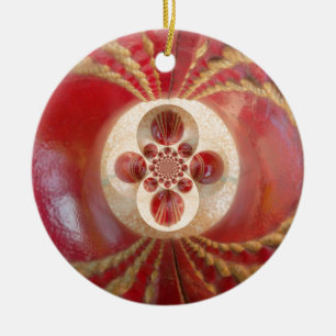 Red Cricket Balls Abstract Art Print Design Ceramic Tree Decoration