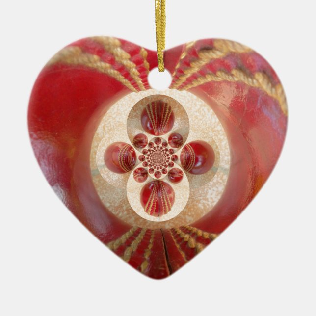 Red Cricket Balls Abstract Art Print Design Ceramic Tree Decoration (Front)