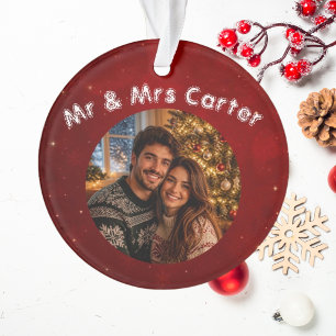 Red Crimson 1st Christmas Together Couple Photo Ornament
