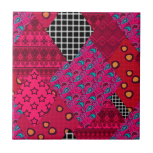 Red  Crimson  Colorful patchwork   Tile