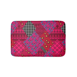 Red  Crimson  Colourful patchwork   Bath Mat