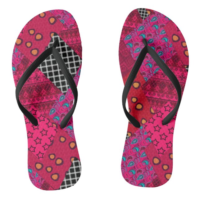 Red  Crimson  Colourful patchwork  Jandals (Footbed)
