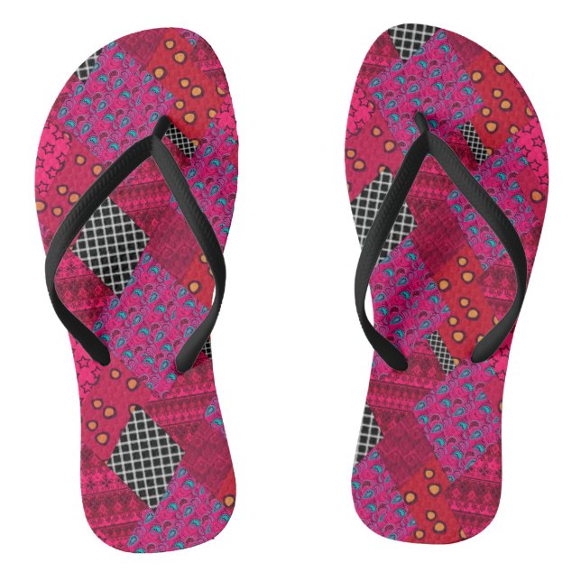 Red  Crimson  Colourful patchwork   Jandals (Footbed)