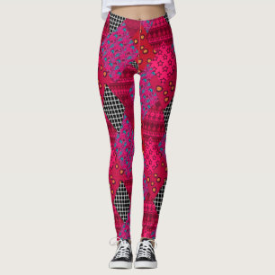 Red Crimson Colourful patchwork Leggings