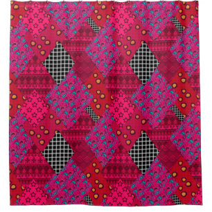Red Crimson Colourful patchwork Shower Curtain