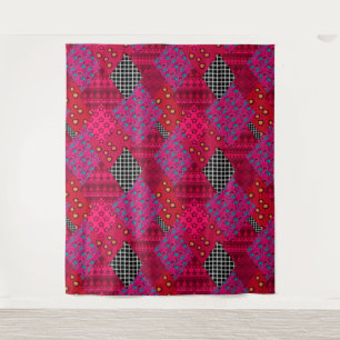 Red Crimson Colourful patchwork Tapestry