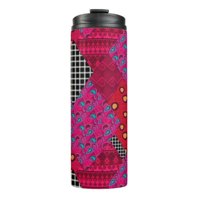 Red  Crimson  Colourful patchwork   Thermal Tumbler (Front)