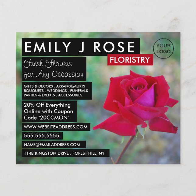 Red Crimson Rose, Floristry Advertising Flyer (Front)