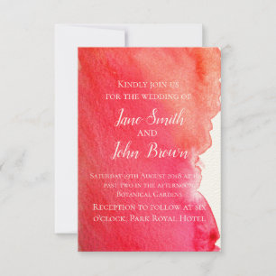 Red crimson watercolor modern art wedding boho invitation