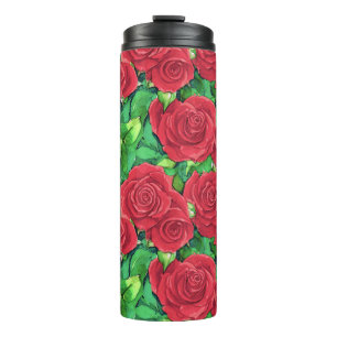 Red / Crimson Watercolor Rose Pattern Thermal Tumbler
