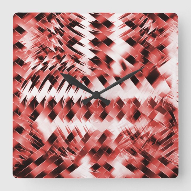 Red crisscross stripes with glass or mirror shades square wall clock (Front)