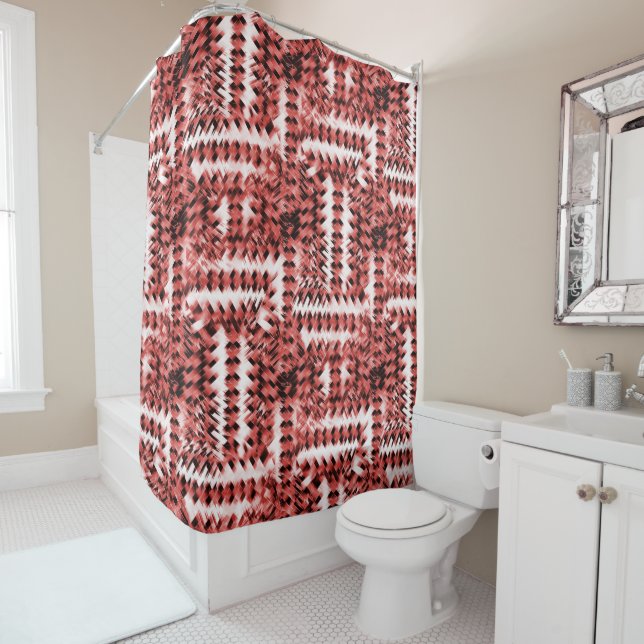 Red crisscross stripes with gradient or polished   shower curtain (In Situ)