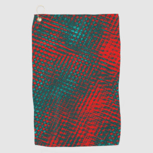 Red crisscrossing scratches over charred cyan golf towel