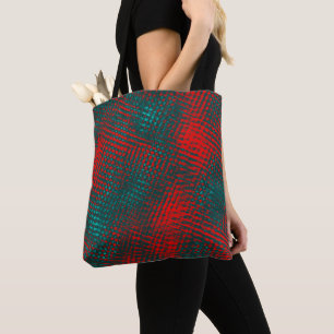 Red crisscrossing scratches over charred cyan      tote bag