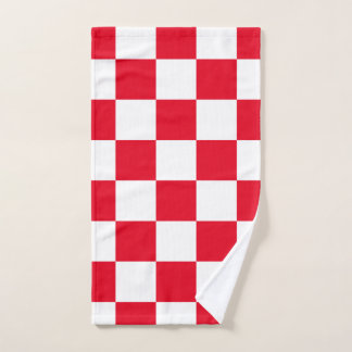 Red Croatian Chequerboard Geometric Pattern Hand Towel