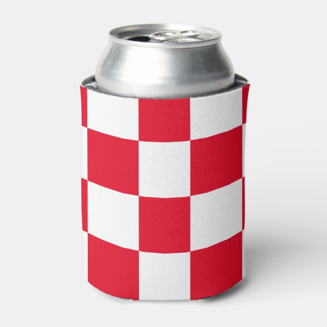Red Croatian Geometric Bold Checkers Can Cooler (Can Front)