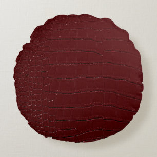 Red Crocodile Skin Print Varnished Round Cushion