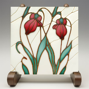Red Crocus Wall Decor Art Nouveau Art Deco Tile