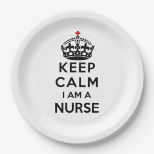 red cross crown Keep Calm I am a Nurse Paper Plate
