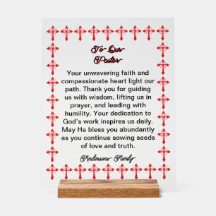 Red Cross Frame Pastor Appreciation Acrylic Sign