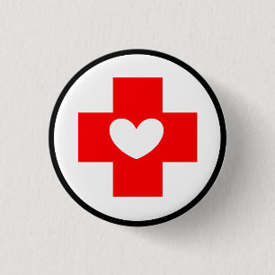 Red Cross Nurse Symbol Button with White Heart