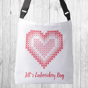Red Cross-stich Heart Embroidery Tote