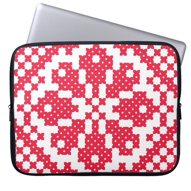 Red cross-stitch Pattern Laptop Sleeve (Front)