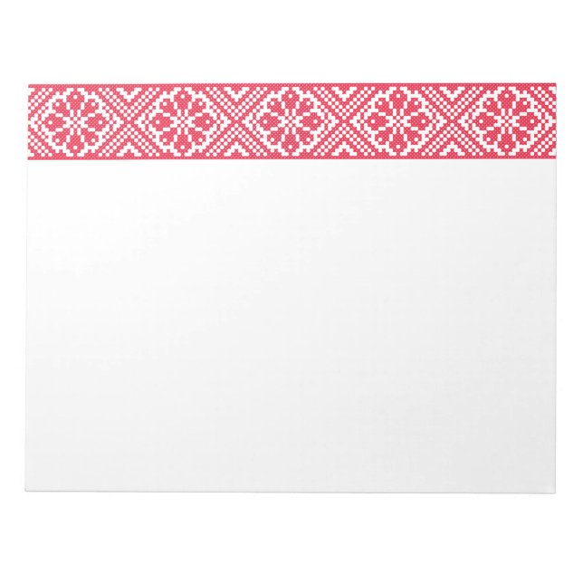 Red cross-stitch Pattern Notepad (Front)