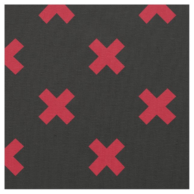 Red cross stitches on black fabric (Close Up)