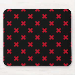 Red cross stitches on black mouse pad