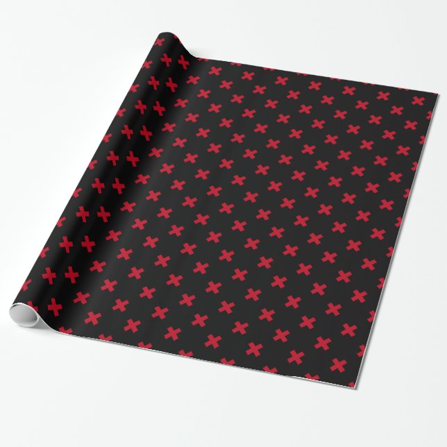 Red cross stitches on black wrapping paper (Unrolled)