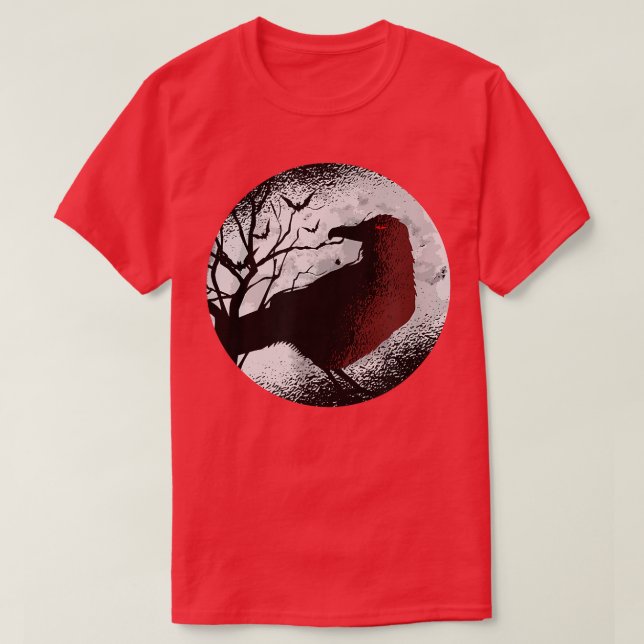 Red Crow Raven Bats Bird Full Moon  T-Shirt (Design Front)