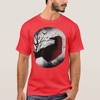 Red Crow Raven Bats Bird Full Moon T-Shirt