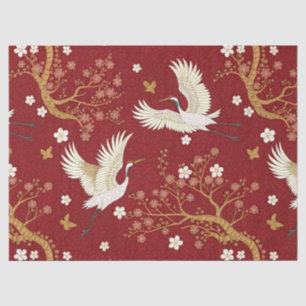 Red Crown Crane Sakura Pattern (1) Tissue Paper