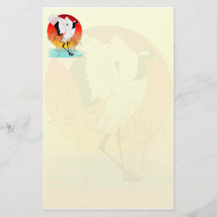 Red Crowned Crane and Setting Sun Stationery