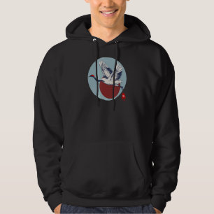 Red Crowned Crane Japanese Bird Tsuru With Flag Of Hoodie