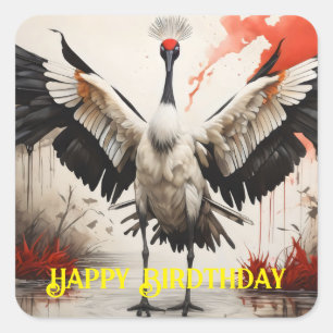 Red Crowned crane standing on water Square Sticker
