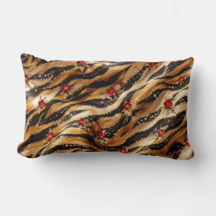 Red Crystal Rose Tiger Fabric Lumbar Cushion