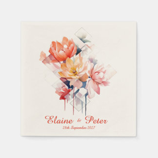 Red Cubes&Flowers: Personalized Wedding Napkins