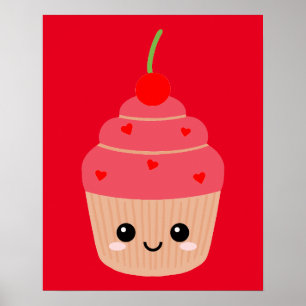 Red Cupcake Print, Dessert Theme  Poster