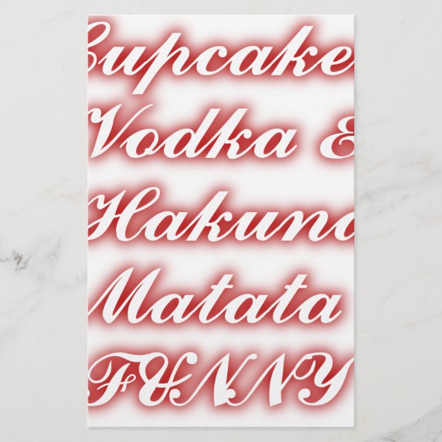 Red Cupcakes Vodka  Hakuna Matata FUNNY. Stationery (Front)
